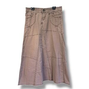 Maurices Vintage Y2K Midi Skirt Criss Cross A-Line Low Rise Flap Beige 9/10